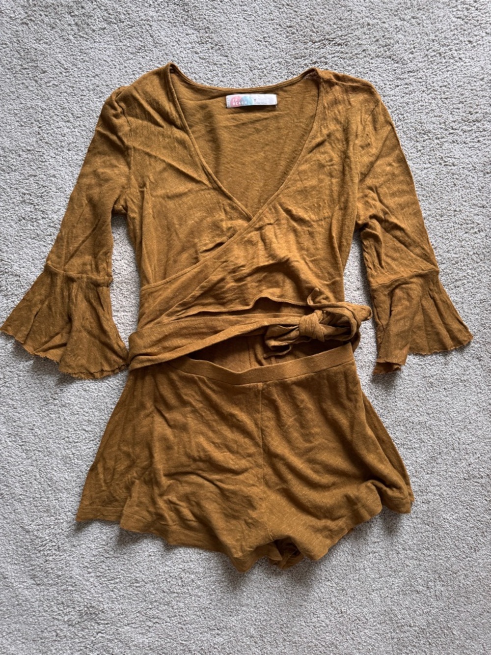 FP Beach linen blend wrap romper M